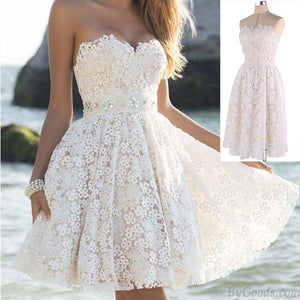 Elegant Women's A Line Flower Lace Prom Strapless Party Short Dresses