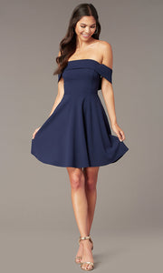 Short Off-the-Shoulder Party Dress with Back Bow